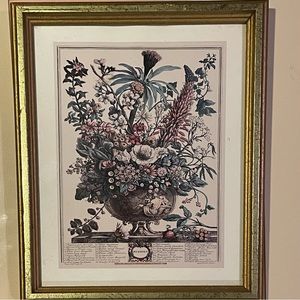 COPY - Vintage Furber December Floral Botanical Framed Print Etching Hand Color…